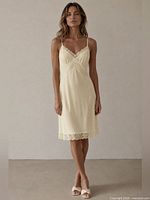 Full front view of butter satin chemise on model