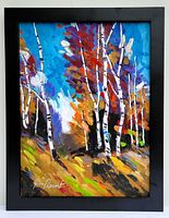 Frontal view of framed oil painting showing entire artwork and signature