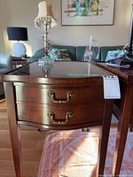 End table front view with lamp on top