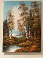 Full view of the autumn forest landscape painting on canvas