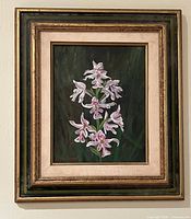 Full view of framed botanical painting showing frame style and artwork