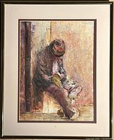 Full view of framed, double-matted oil painting