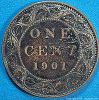 Reverse of 1901 Canadian large cent showing denomination and date