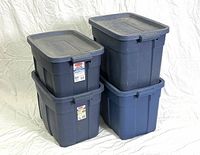 Stacked view showing all four Rubbermaid totes with lids