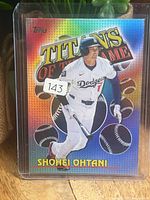 Front of 2026 Topps Titans of the Game rainbow foil card featuring Shohei Ohtani