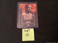 Front view of sleeved LeBron James 50K points card