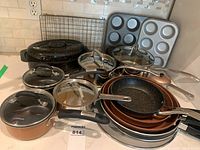 Group shot of all cookware and bakeware on countertop