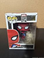 Front of boxed Spider-Man Funko Pop showing figure and number 593