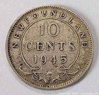 Reverse showing NEWFOUNDLAND 10 CENTS 1945