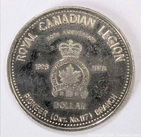 Obverse of coin showing Royal Canadian Legion 50th Anniversary design