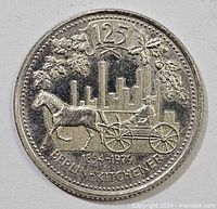 Obverse of coin with horse and carriage design and 125 Berlin-Kitchener legend