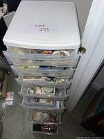Full view of six-drawer plastic organizer