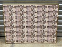 Framed uncut sheet of Canadian $2 banknotes, full view