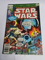 Front cover of 1977 Marvel Comics Star Wars #5 issue showing Luke Skywalker and Death Star attack scene