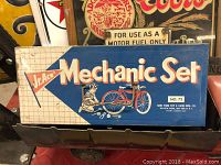 Top and front side of the Jr. Ace Mechanic Set box showing the vintage graphic design and brand information.