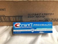 Photo of one Crest Pro-Health toothpaste box with expiration November 2019 and barcode.