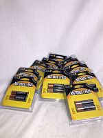 10 packs of Duracell AA alkaline batteries arranged in a fan shape, showing packaging and batteries inside.