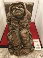 Front view of the monk wall sconce shelf showing full figure holding a book and detailed face