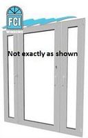 Illustration of a white vinyl garden door with two sidelights and colonial trim