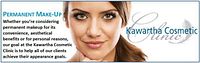 Promotional banner image showing a woman’s face and Kawartha Cosmetic Clinic Permanent Make-Up branding