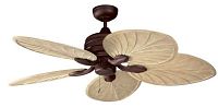 Front view of ceiling fan showing palm-shaped blades and oil rubbed bronze housing