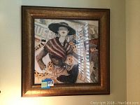 Frontal photo of the signed framed painting measuring 32x32 inches.