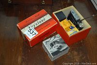 Keystone 8mm movie camera box alongside the camera and film boxes.