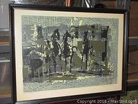 Full view of framed lithograph showing overall composition, frame and mat.