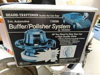 Original box with product illustration and specs for Sears Craftsman 9-inch Automotive Buffer/Polisher System.