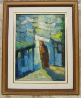 Front view of framed oil painting showing full composition and frame