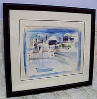 Framed watercolor painting showing the full piece with original dark wood frame and wide cream matting.