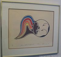 Frontal view of framed serigraph showing full artwork, mat and frame.