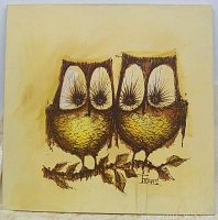 Full front view of square owl painting