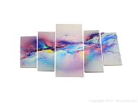 Front view of 5 piece abstract colorful canvas wall art set.