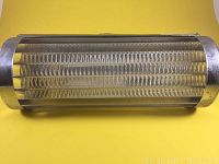 Front view showing the ribbed glass cylinder light diffuser with metal rounded end caps.