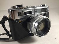 Angle view of Yashica Electro 35 GSN 35mm film camera showing lens and body details