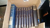 Photo of nine vintage hardcover books including Wonders of the Past Illustrated Volume 2, seven Lands and Peoples volumes, and Peoples of the World in Pictures showing spines and top edges in box