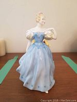 Full view of Royal Doulton Enchantment figurine in blue dress with detailed star pattern around skirt and torso.