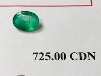 Emerald placed on appraisal document showing printed retail replacement value of 725.00 CDN.