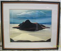 Frontal view of the framed print showing the "Pic Island" artwork by Lawren Harris.