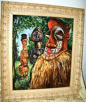 Frontal angled photo capturing full painting and carved wooden frame with visible texture and color tones.