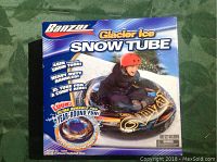 Front photo of the Banzai Glacier Ice 48 inch Snow Tube box showing product image and branding.
