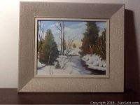 Framed oil painting showing overall artwork and frame in good condition.