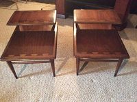 Front view of both end tables placed side by side on carpet