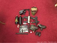 Overview of entire paintball equipment lot
