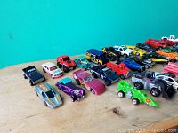 Close-up of a selection of Hot Wheels die-cast cars to show detail and condition.