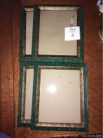 Four spackled green and muted gold 8x10 picture frames laid out showing front side with color and texture details.