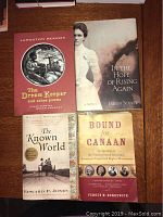 Front covers of four books: The Dream Keeper and Other Poems by Langston Hughes; In The Hope Of Rising Again by Helen Scully; The Known World by Edward P. Jones; Bound for Canaan by Fergus M. Bordewich.