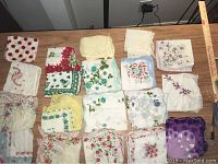 Photo showing assorted floral and holiday printed handkerchiefs