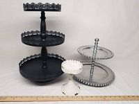 Image shows all three dessert stands arranged with a measuring ruler to show size.